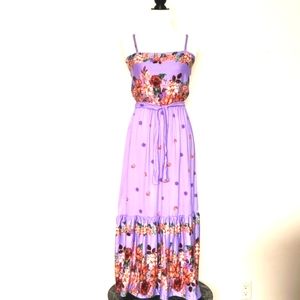 💥BUNDLE OFFER 💥Floral Print Belted Spaghetti Strap Layered Long Dress